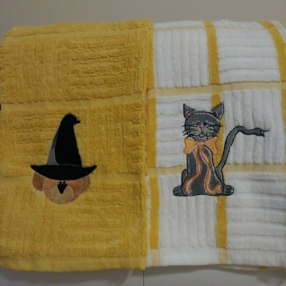 Kitchen Towels Waffles 100% Cotton 26x15 with a Halloween Embroidered Design 2